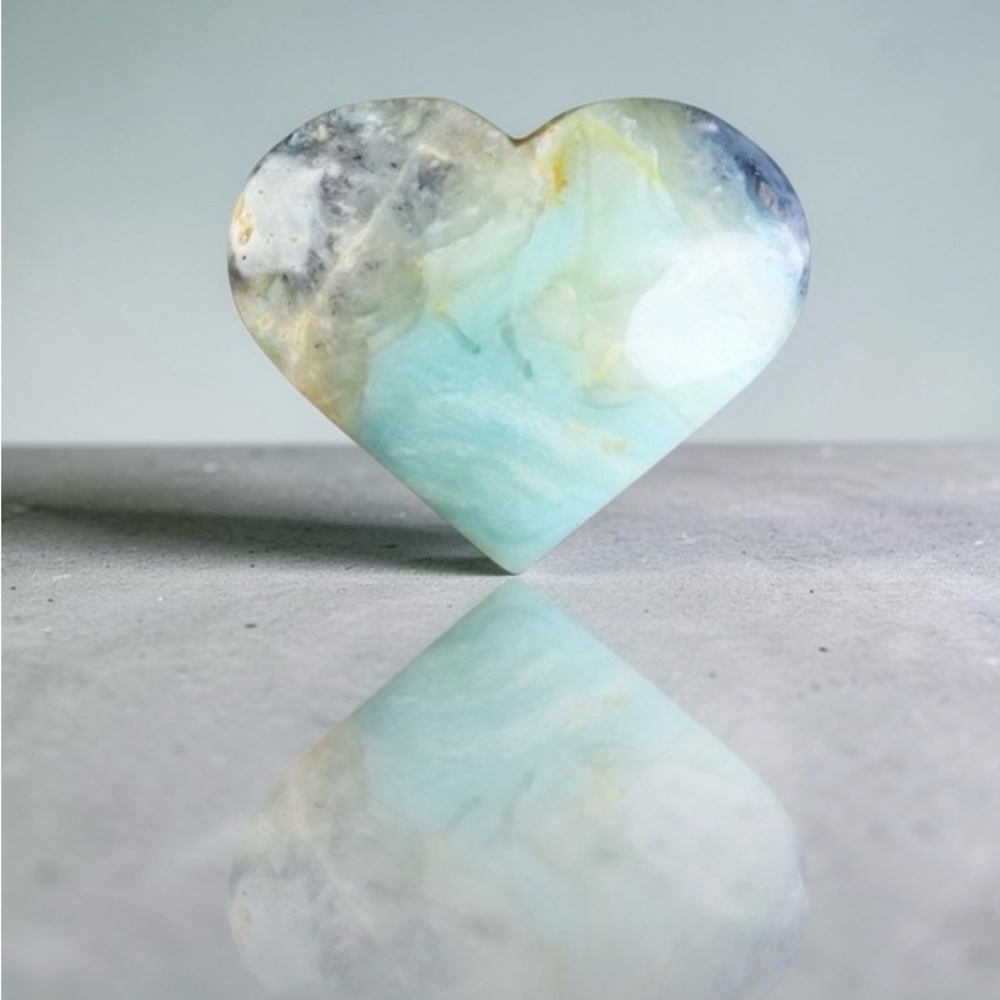 Amazonite, calcite and quartz Large Heart Shape Hand Carved Natural Stone